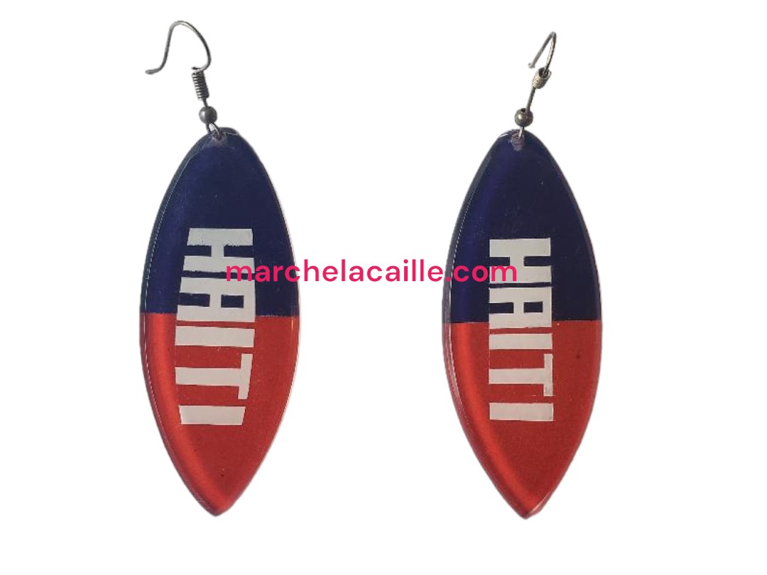 Plastic Diamond Earring with Haitian Flag