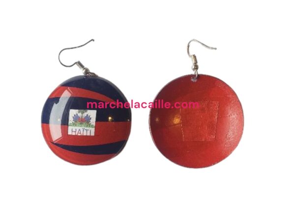Wooden Circle Form Earring with Haitian Flag