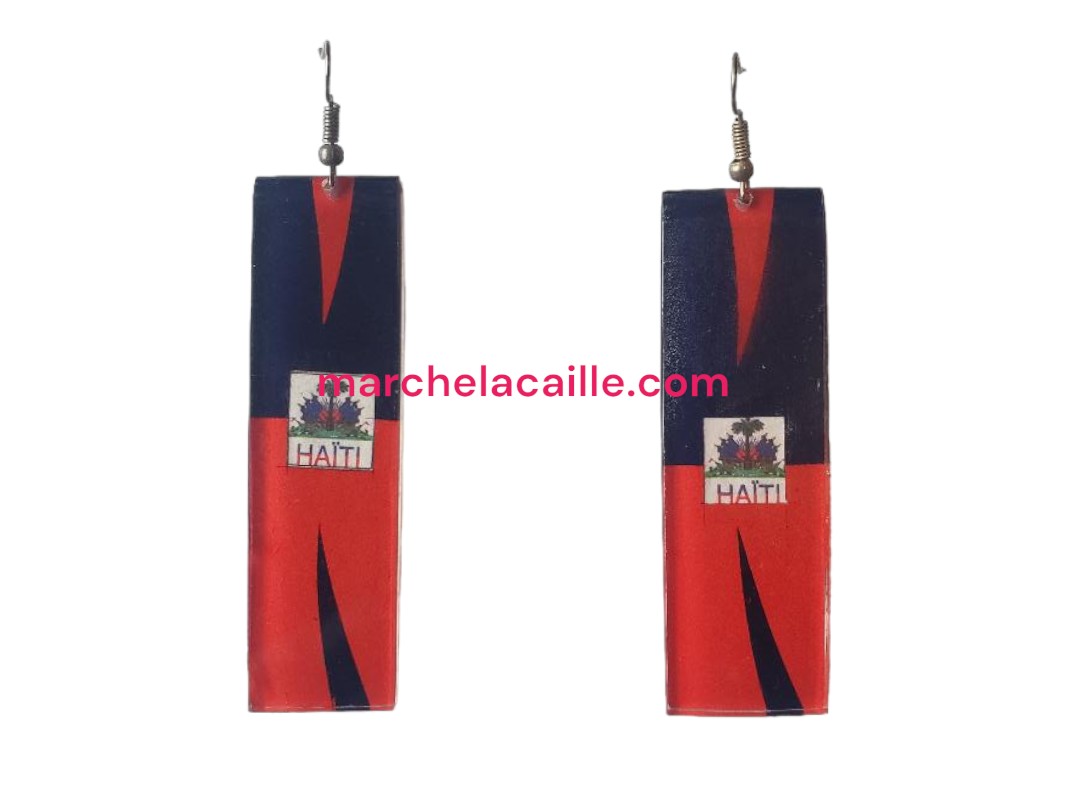 Wooden square Form Earring with Haitian Flag