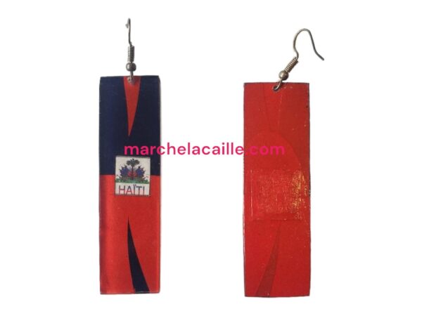 Wooden square Form Earring with Haitian Flag